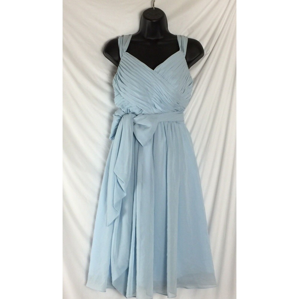 Azazie Women’s Dress Light Blue Sleeveless Pleated Bodice Long Fabric Tie Sz M